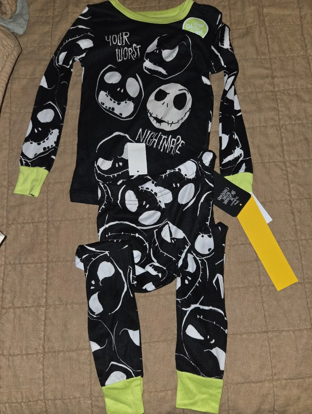 Glow-in-the-Dark Jack Skellington Pajama Set - Black & Lime Size 4